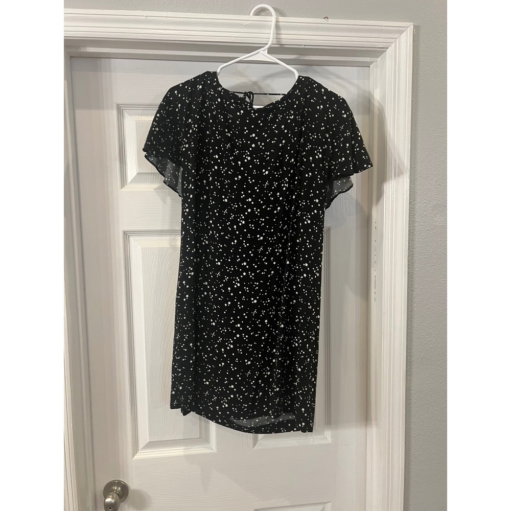 Zara Basic Star Print Mini Dress‎ Flutter Sleeve Tie Back Black Size M